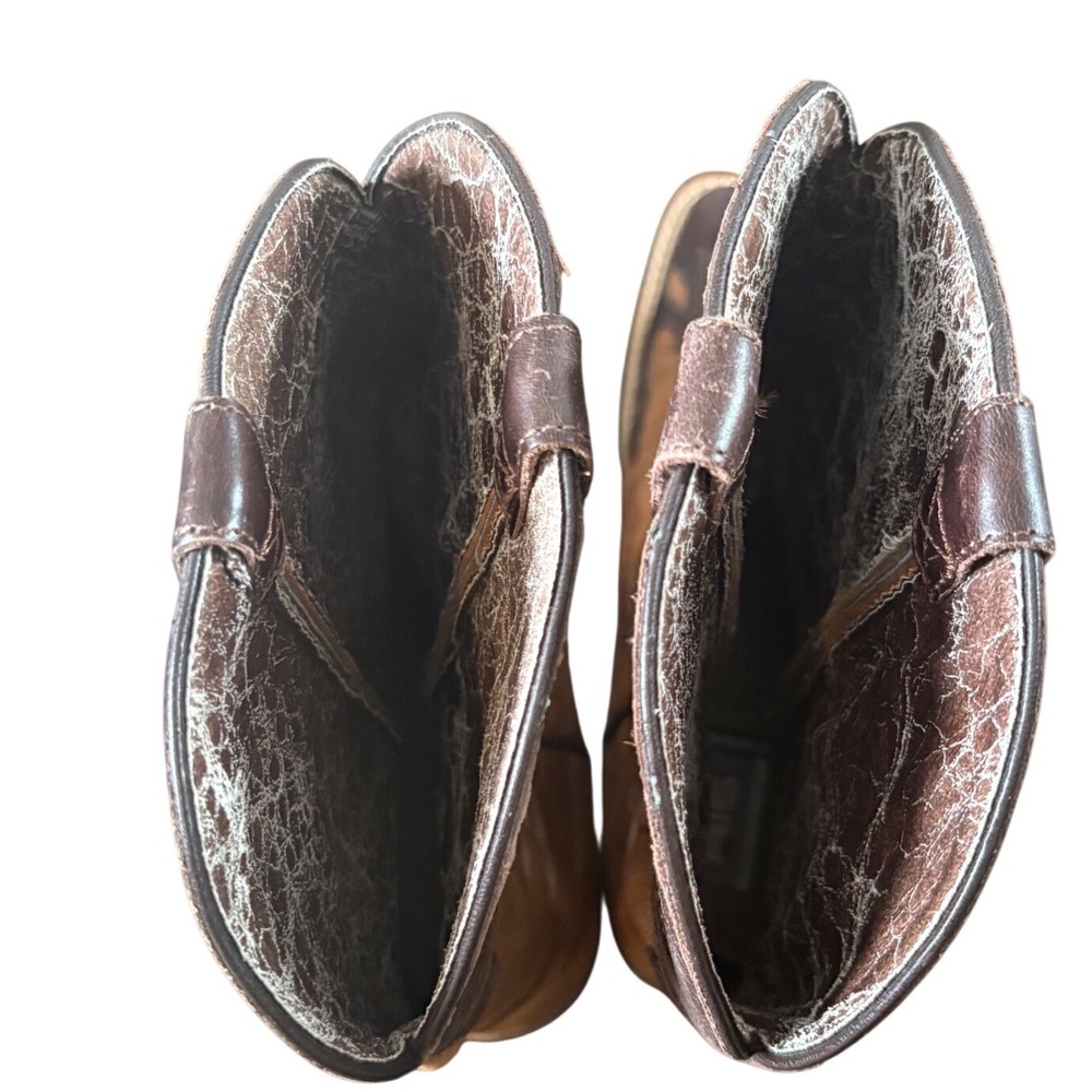 Ariat Brown Leather Square Toe Western Cowboy Boots Flame Overlay Stitching - Picture 8 of 9